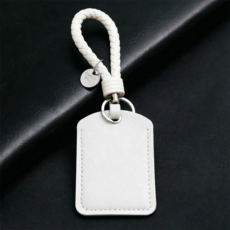 1PCS PU Leather Mini Card Holder Keychain Key Ring Door Lock Access Tags ID Card Case Keychain Access Card Bag Key Tag Ring