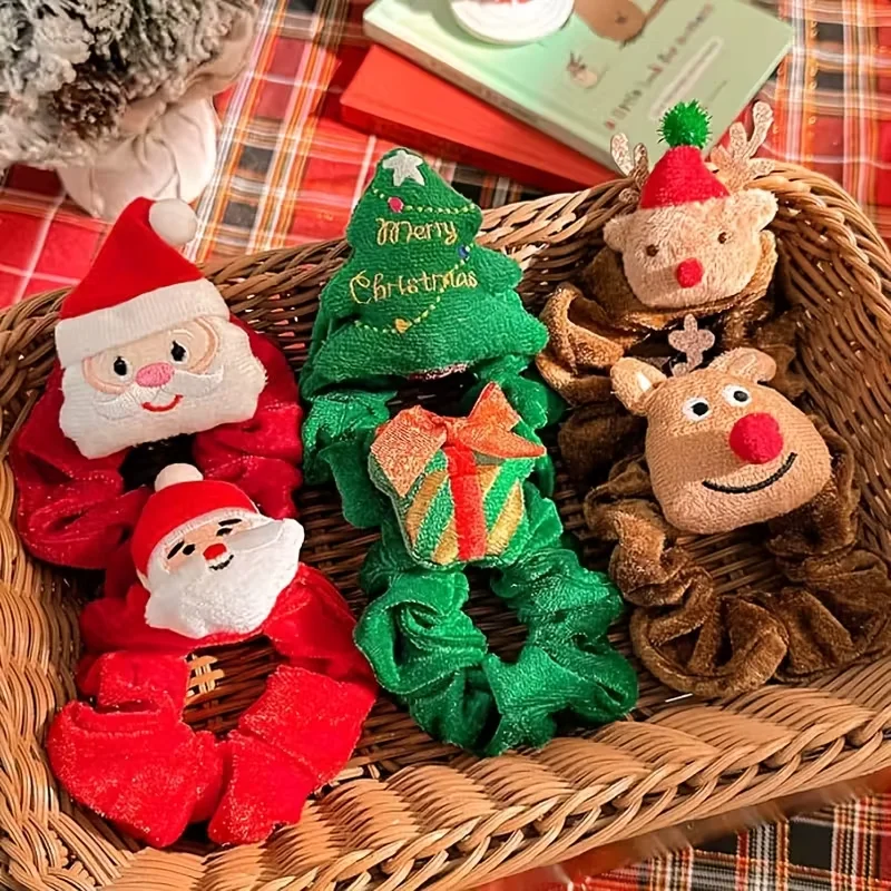 Niedlicher Haargummi aus Rentiersamt, Haarschmuck mit Dickdarmkreis, Haargummi für die Weihnachtsfestparty