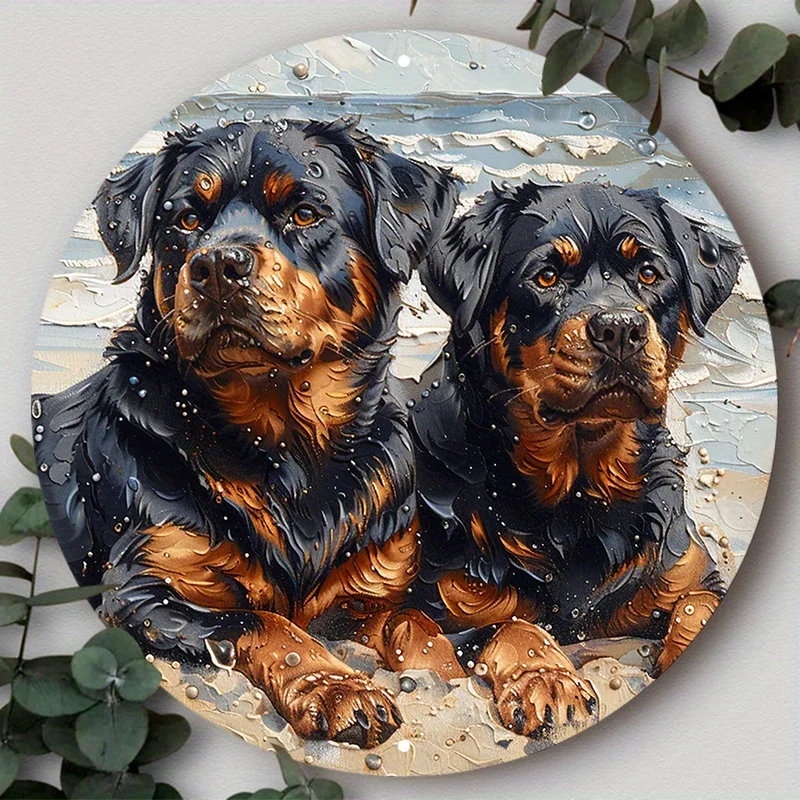 

Decorative Cute Dog Gift Round Metal Aluminum Sign Mask Theme Plates for Bar Club Cafe Yard Office Home Wall Art Decor