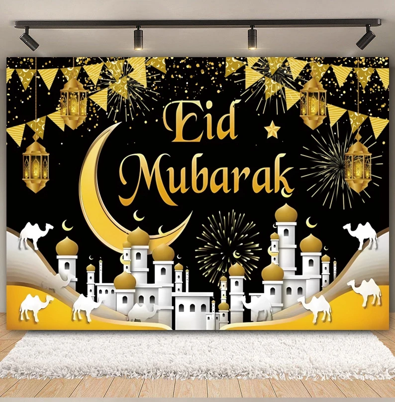 Eid Mubarak Backdrop for Photography Moon Lamp Eid Al Adha Muslim Ramadan Kareem Islamic Al Fitr Mosque Background Photo Studio