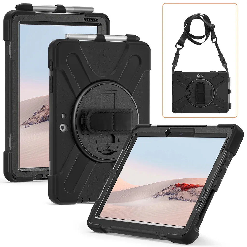 Rugged Case For Microsoft Surface Go 1 2 3 4 Rotating Stand Cover Shockproof With Hand & Shoulder Strap Hybrid Shell
