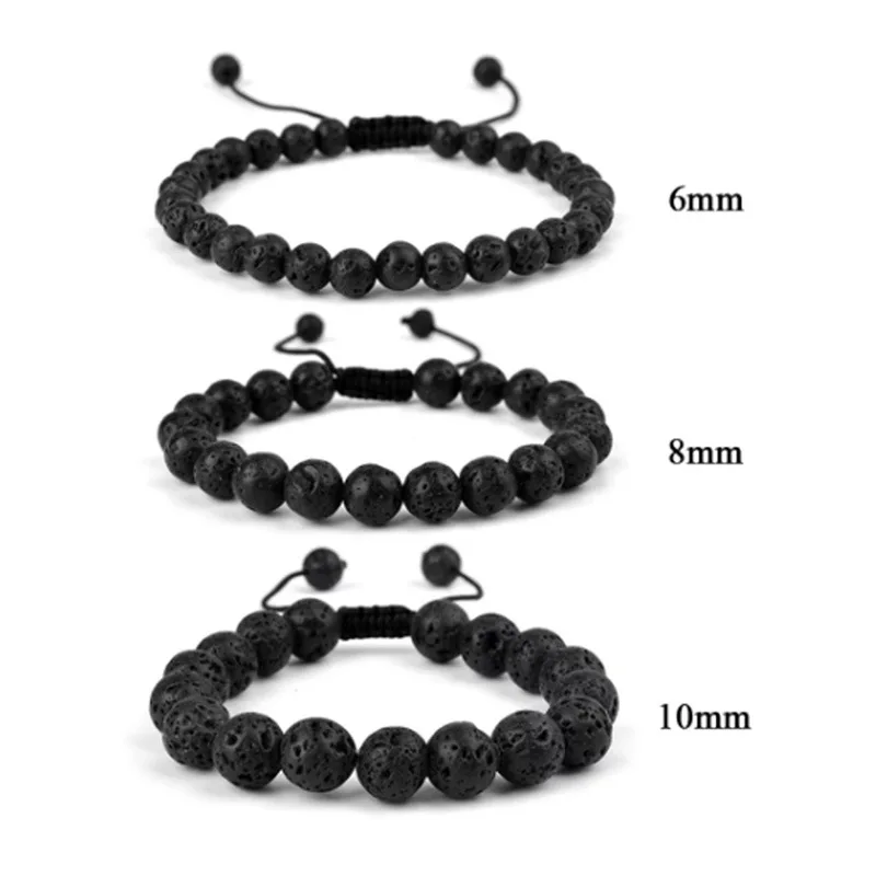 6/8/10MM Black Volcanic Lava Stone Beads Bracelet For Men Women Rock Natural Stone Braided Rope Wristband Couple Jewelry