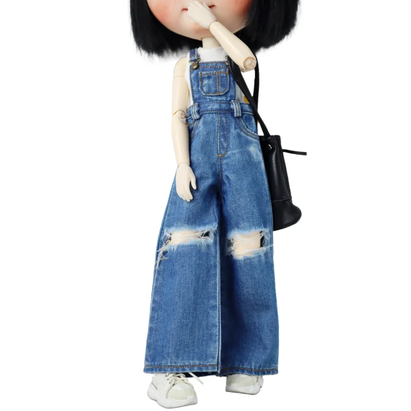For Blythe Doll Clothes Ripped Strap Jeans for Ob24 Ob22 Azone Dolls Outfit Pants