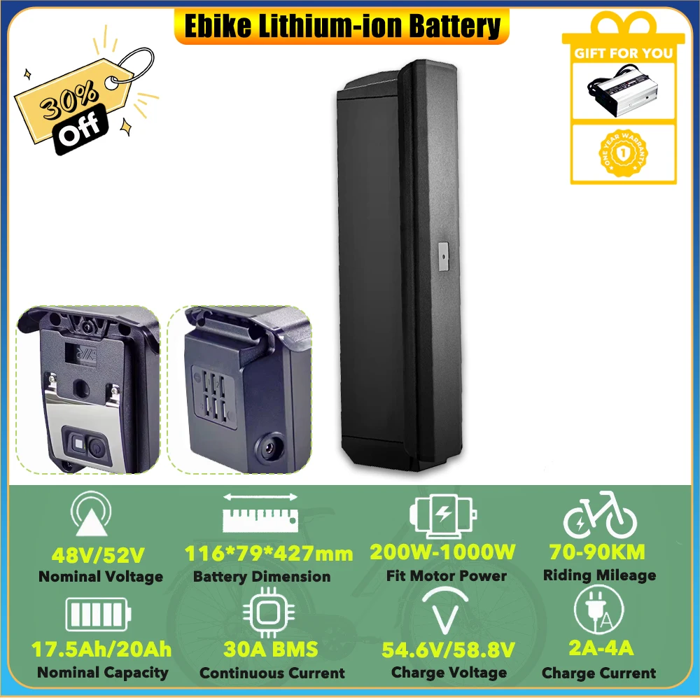 

48 В, 52 В, 20 Ач, встроенный литий-ионный аккумулятор, замена для велосипеда 500 Вт, 750 Вт, 1000 Вт DENAGO STEP THRU E12 и верхней трубки E11 FAT TIRE