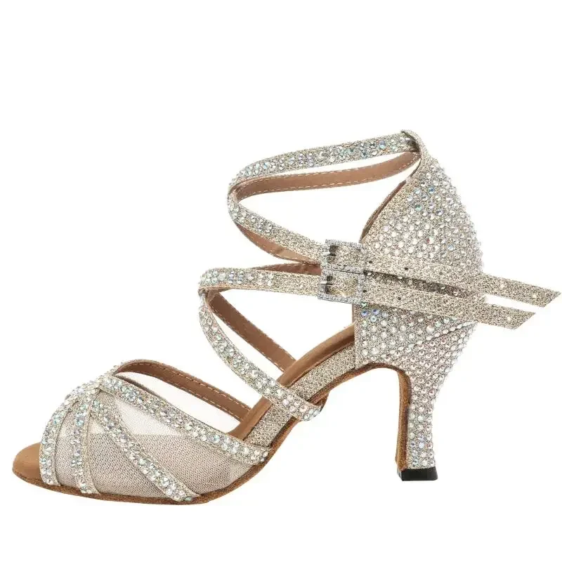 Summer New Diamond Latina Dance Shoes Women's Adult Authentic Sandals Professional Soft Sole Dance Shoes Medium High Heels