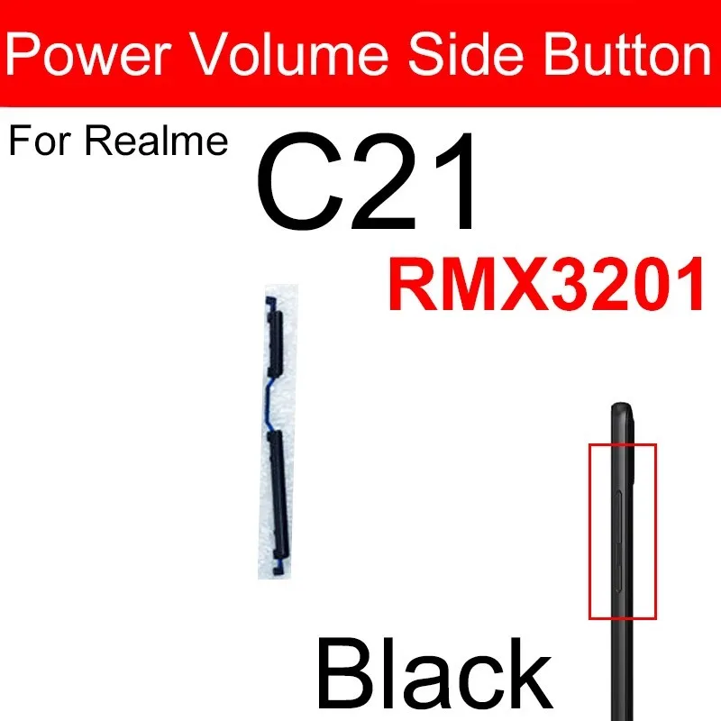 Side Power Volume Botões para Realme, Volume Side, Off Keys, cabo Flex, peças de reposição, C20, C20A, C21, C21Y, C25, C25Y, C25S