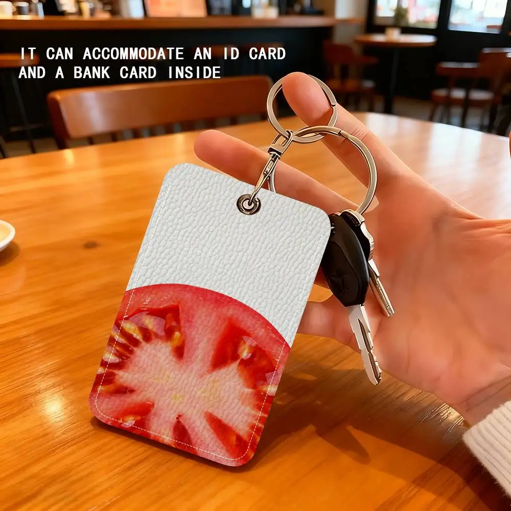Tomato Ins Creative Cute Sign Rectangle Keychain Card Holder, Badge Credit Card Holder, Student ID Card Holder, Bus Cards Cover