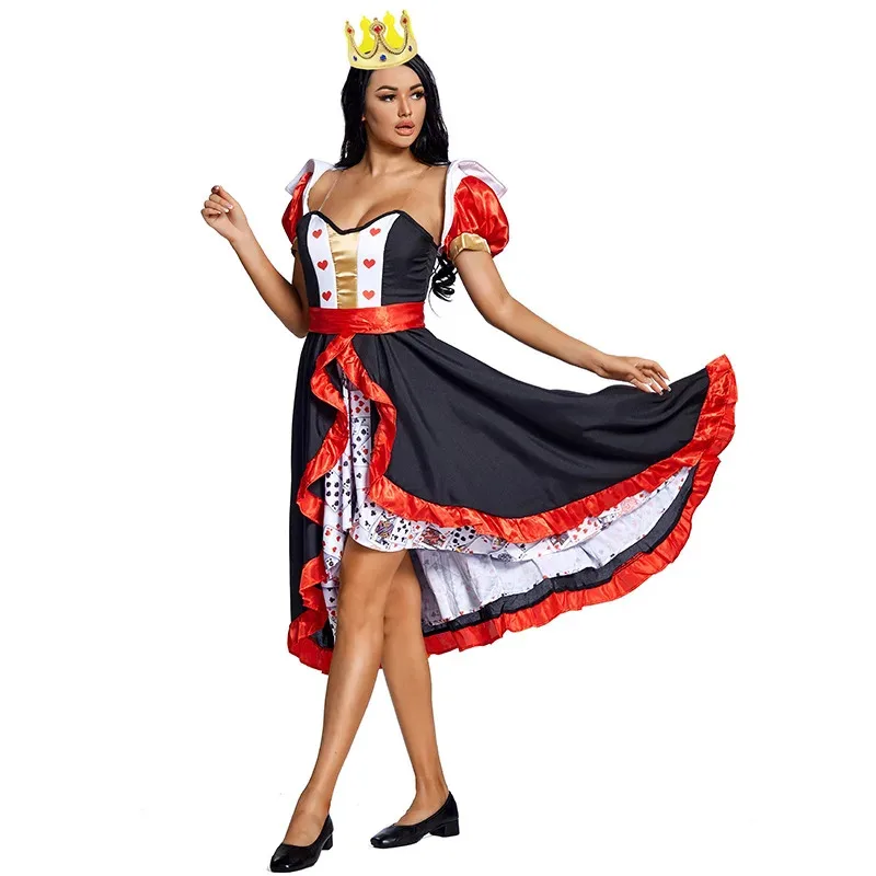 

COSda@Alice In Wonderland Adult Women Fantasy Queen of Hearts Cosplay Costumes Role Playing Dress Set Stage Crown Queen DressCOS