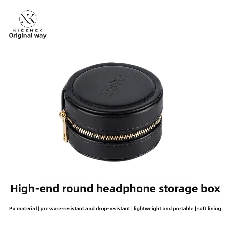 

NICEHCK Round PU Leather Zipper Mini Earphone Bag Compression-resistant Portable Protective Storage Pouch for Earbuds/Cable
