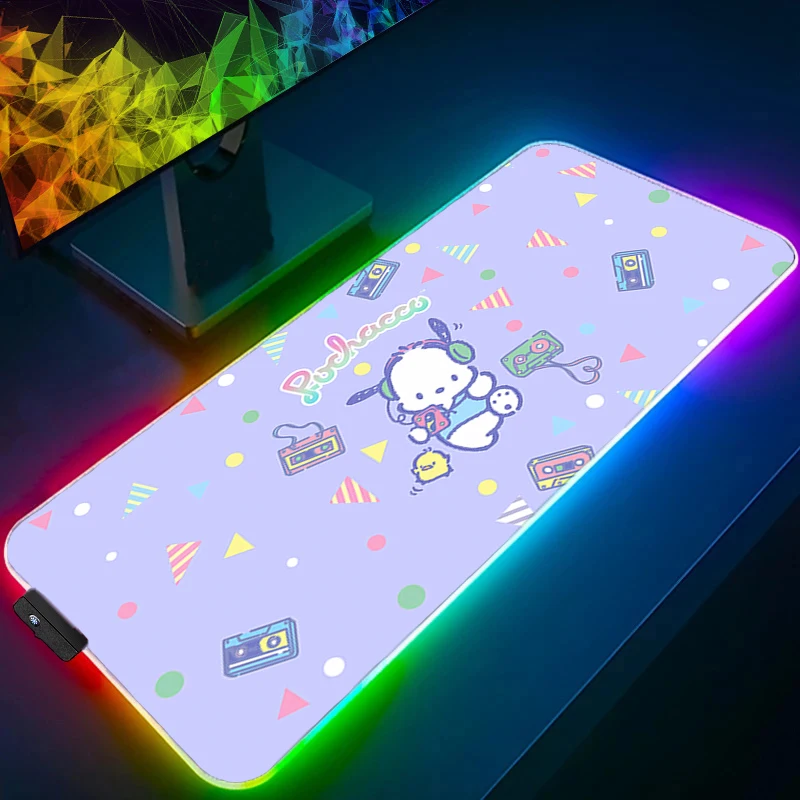 Tapis de souris RGB Pochacco accessoires de jeu bord blanc Gabinete Gamer PC ordinateur tapis de bureau rétro-éclairage clavier tablette tapis de souris LED