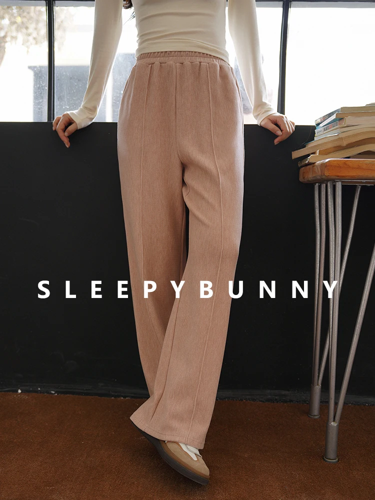 High Waist Wide Leg Trousers Winter Straight Knit Pants Women Petite Elegant Suit Bottoms Loose Casual Draped Long Office Wear