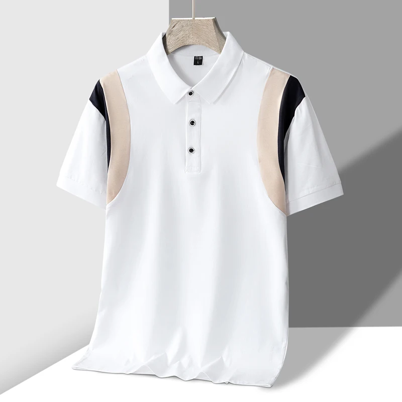 Summer Short Sleeve Lapel Pullover Button Turn-down Collar Men's Polo-Neck T-shirt Contrast Color Preppy Style Clothing Tops