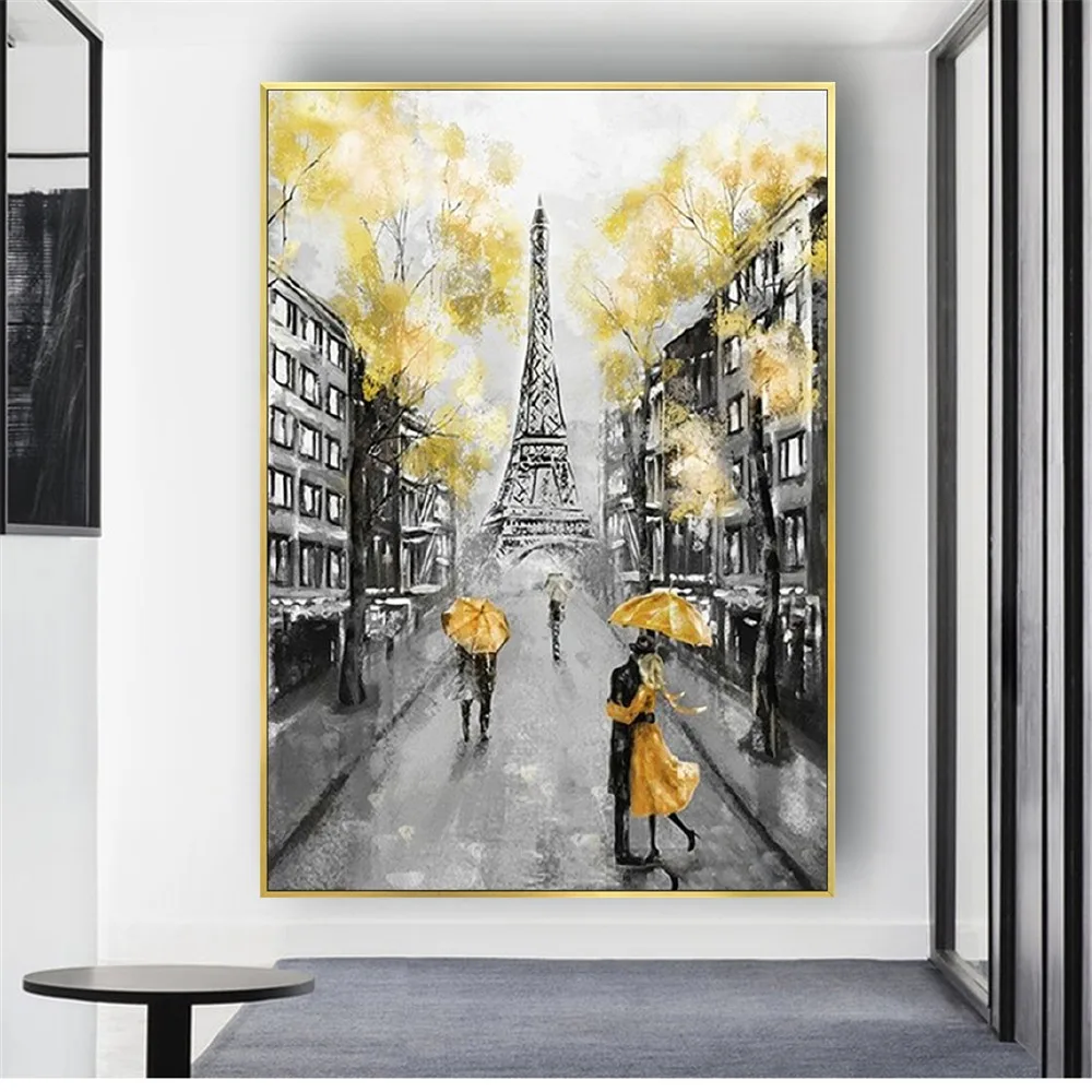 Imagem -02 - Paris Rua Paisagem Imagens Eifel Torre Moderna 100 Artesanal Pintura a Óleo sobre Tela Cartaz Decoração Sala de Estar Casa Presente Parede