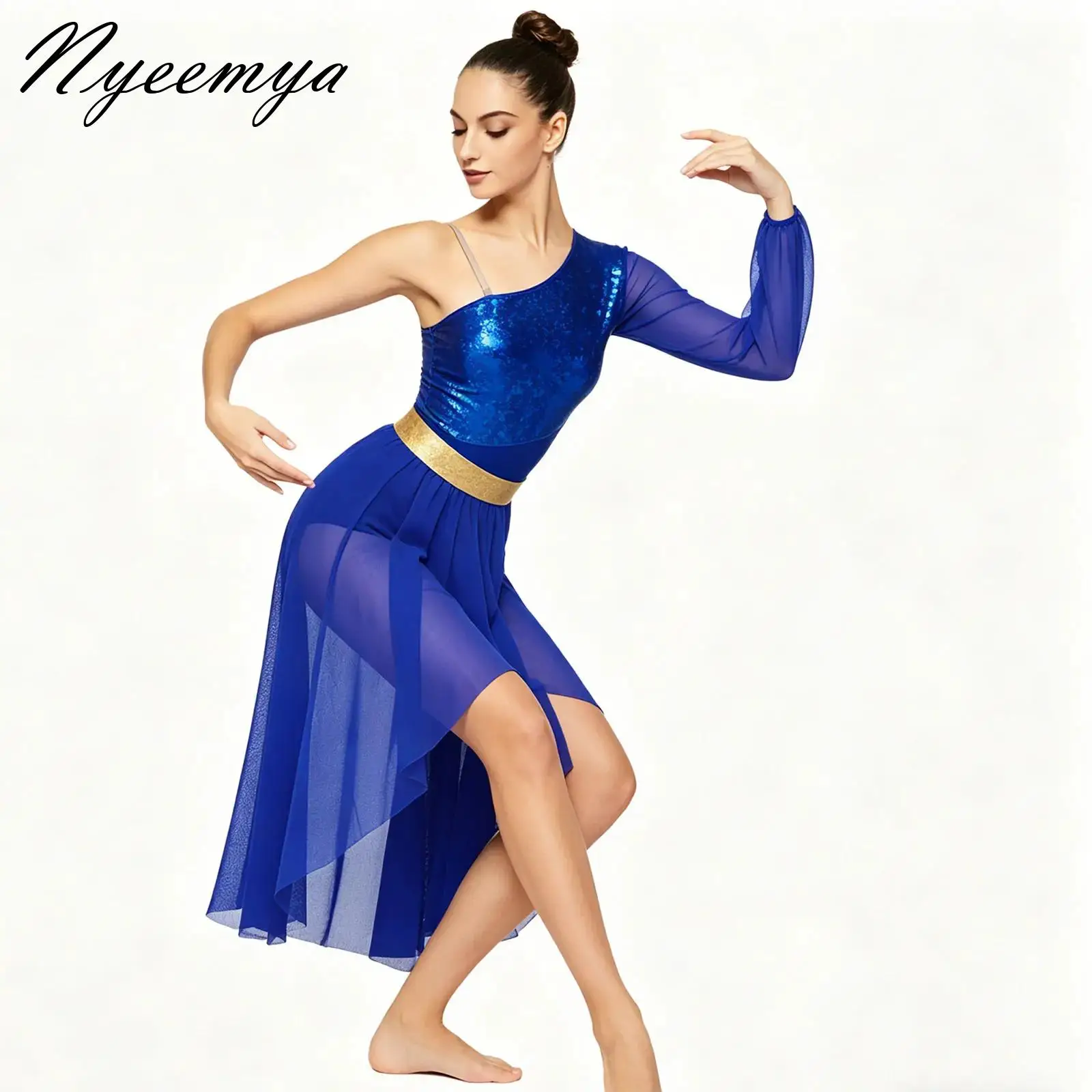 

Shiny Irregular Hem Dress Womens Rhythmic Gymnastics Figure Skating Ballet Lyrical Dance Liturgical Worship Performance Clothes