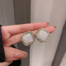 Jea. Angel Trendy Korean Square Zircon Earstud For Women Blue Crystal Geometry Elegant Girl Earrings Fashion Jewelry Accessories