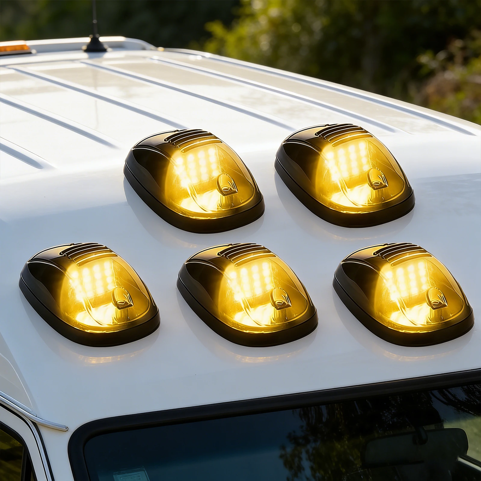 5pcs No Drill Cab Lights with Motion Sensor 16 LEDs Roof Cab Marker Lights Vibration Activated Waterproof for Truck Pickup Roof