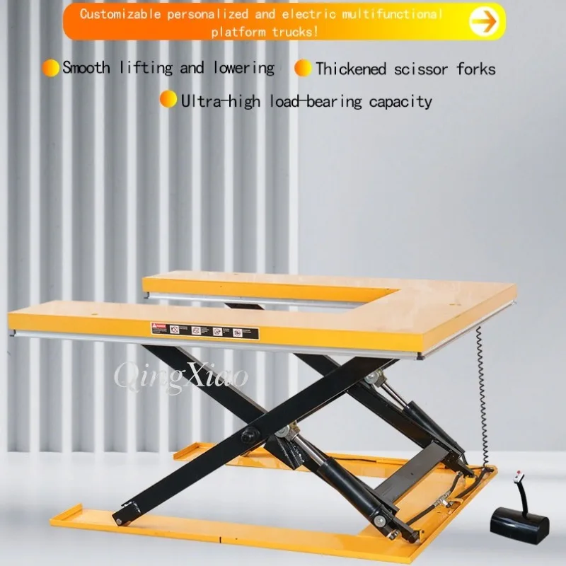 U Shaped Mobile Electric Hydraulic Lift Platform 1T 1.5T Scissor Structure Foldable Hand Trolley For Indoor Goods Lifting Work
