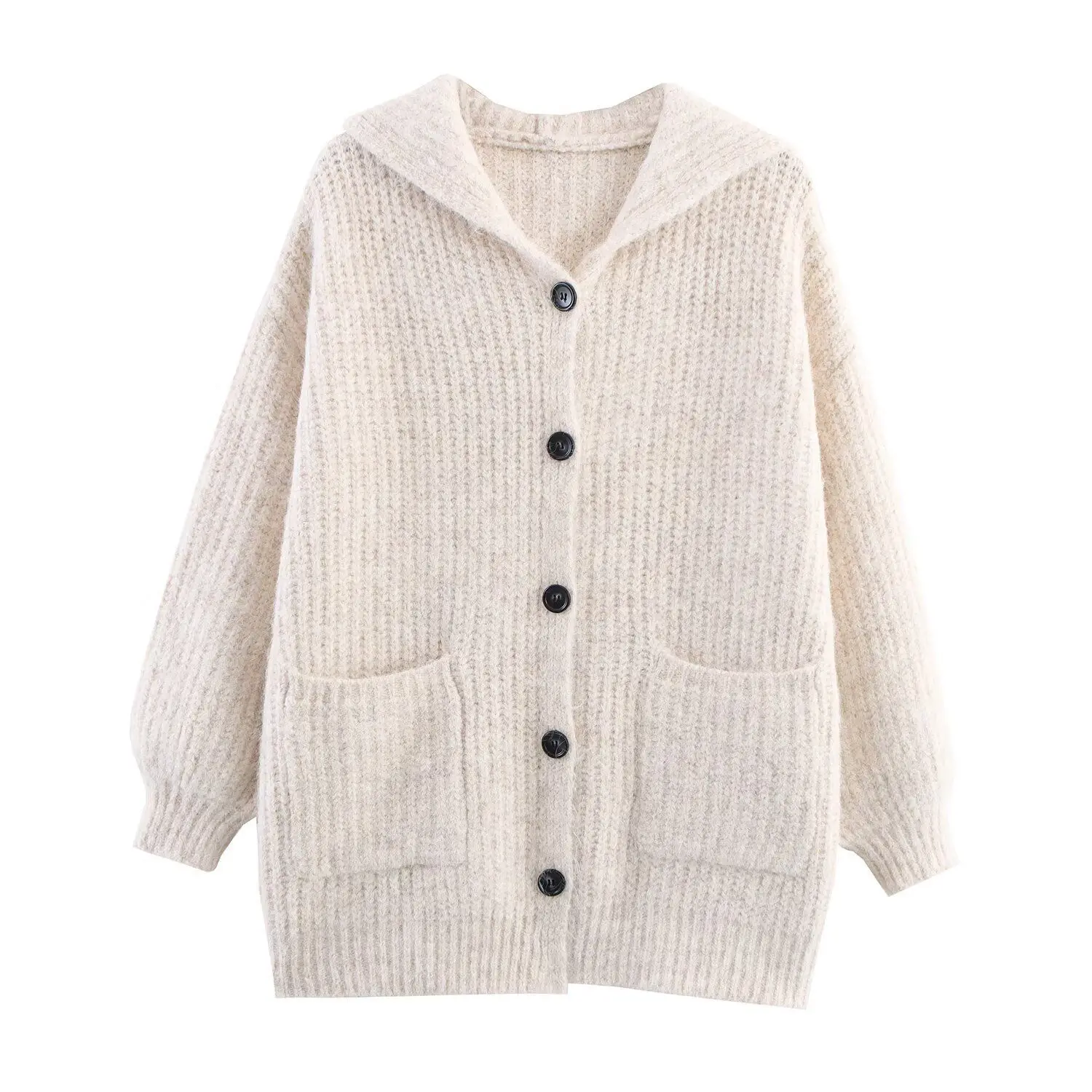 

Long Sleeve Knitted Sweater Lazy Hoodie Outerwear For Women Loose Fit Cardigan Style Casual Streetwear