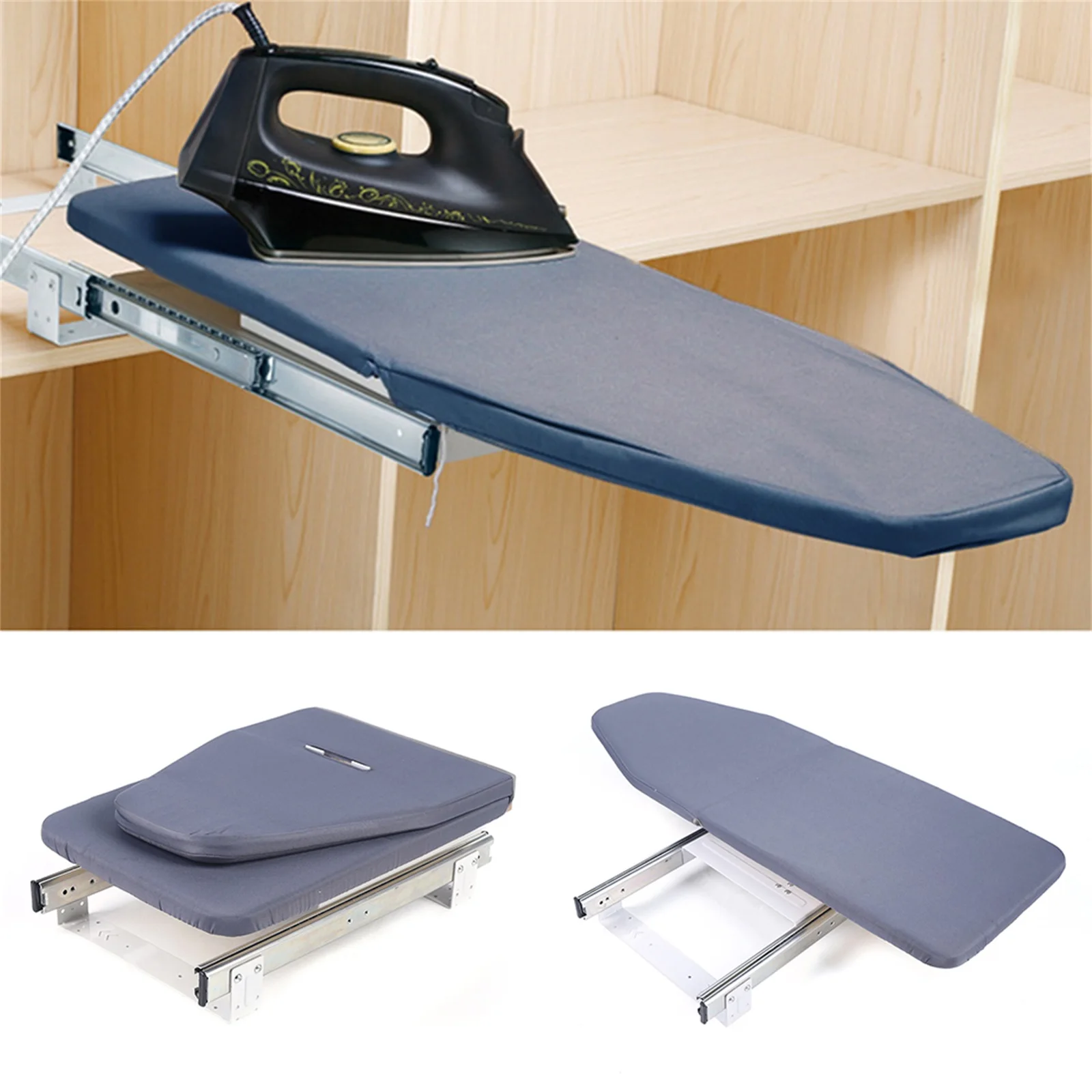 Gray Foldable Folding Ironing Board 180° Rotation Retractable Closet Folding Pull & Push for Cabinet Easy To Install