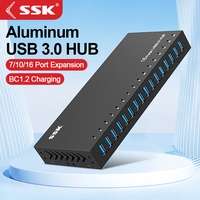 SSK Usb Hub 7/10/16 Port Usb Adapter Aluminium Usb Splitter Usb 3.0 Hub Support BC1.2 Charging for Macbook Pro PC Accessories