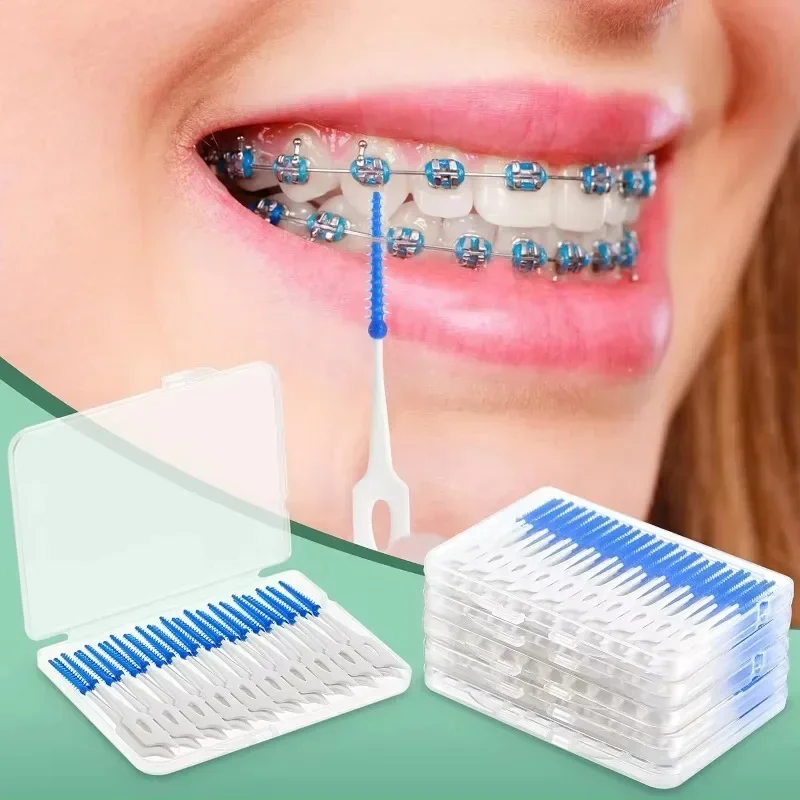 

Interdental Silicone Brushes 40PCS/BOX Dental Toothpicks Brush Between Teeth Silicone Toothpicks with Thread Oral Cleaning Tools