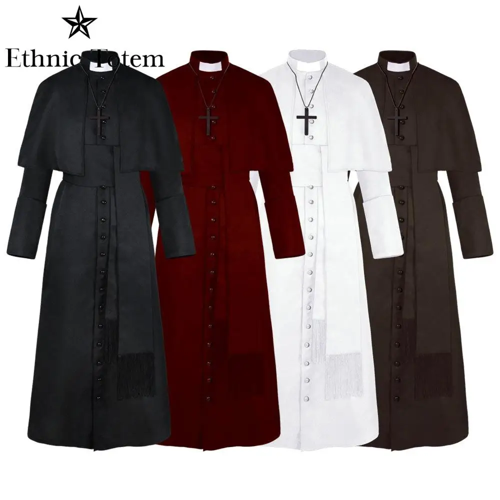 Medieval Vintage Priest Uniform Robe Halloween Men Pope Pastor Cloak Cape Cosplay Costume Renaissance Monk Robe Clergy Sets