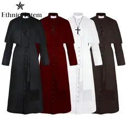 Bata de uniforme de sacerdote Medieval Vintage para hombres, capa de papa Pastor, traje de Cosplay, traje de monje renacentista, conjuntos de clero, Halloween