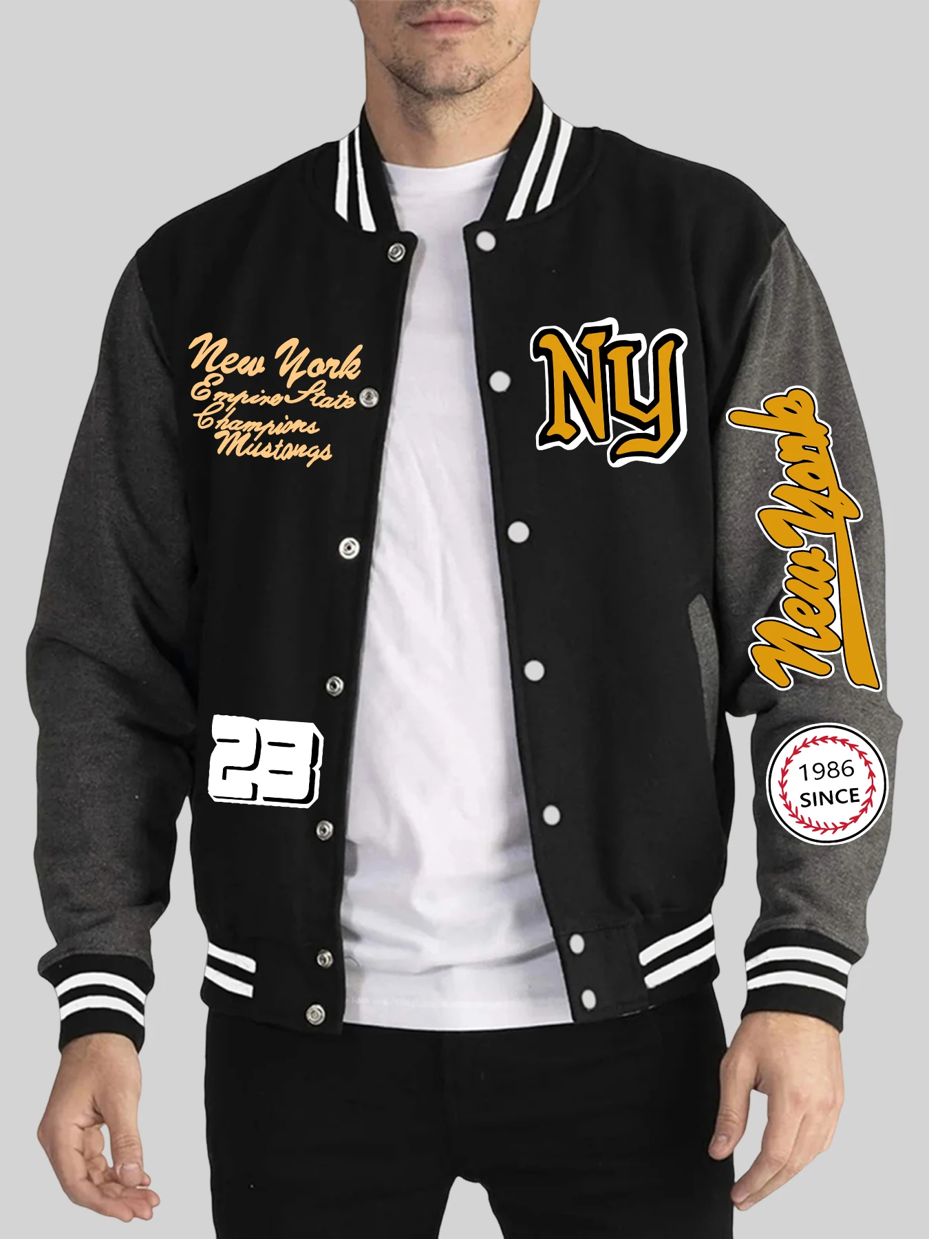 

New York City Art Letter Prints Men Pocket Tracksuit Autumn Winter Jackets Fashion Soft Baseball Jersey Loose Sports Clothes