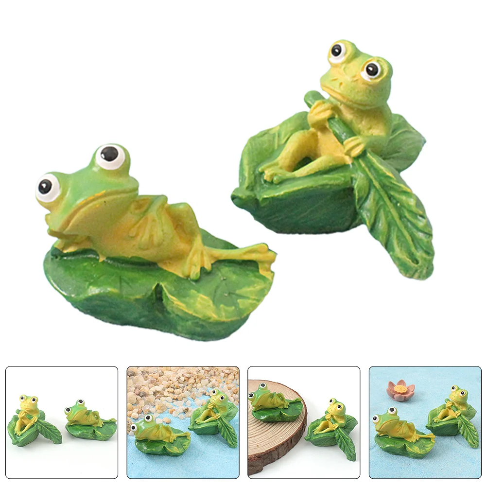 2 Pcs Frog Ornaments Desk Statue Figurine Resin Decorations for Office Figurines Sculpture