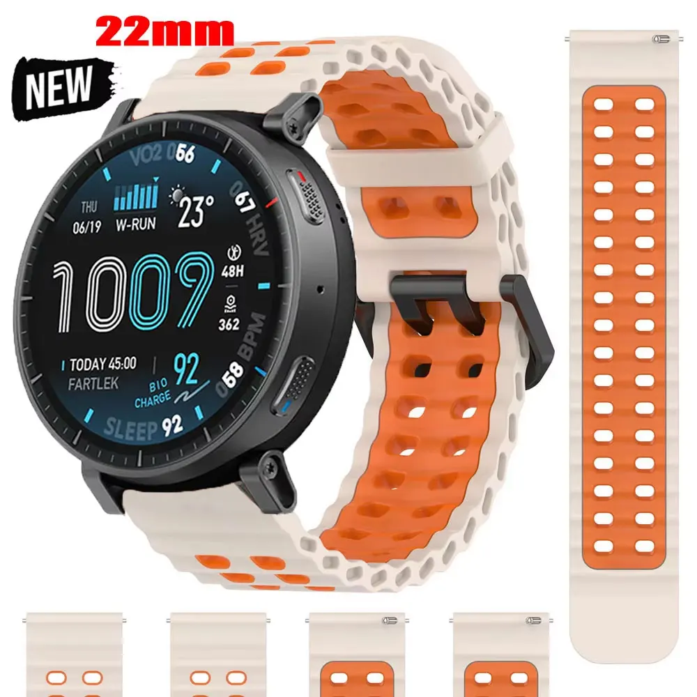 Bracelets de 22mm pour Amazfit Bip 5 6 Correa GTR4 3 47mm/Active Max 48mm, bracelet de montre en Silicone pour Zeblaze Vibe 8/7/7pro