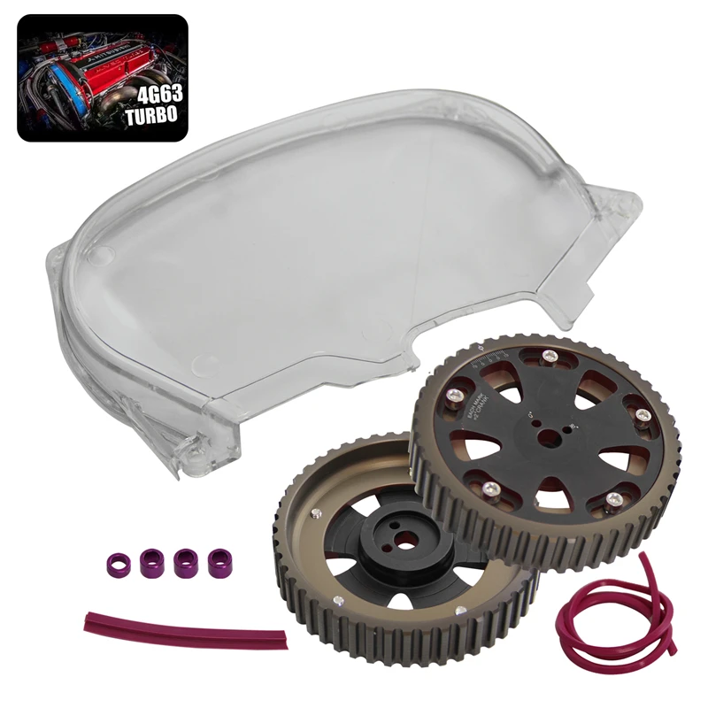 Clear Timing Belt Cover + Cam Pulleys Fit for Mitsubishi Lancer EVO IV 96-98 V 98-99 VI 99-01 VII 01-03 VIII 03-05 4G63T