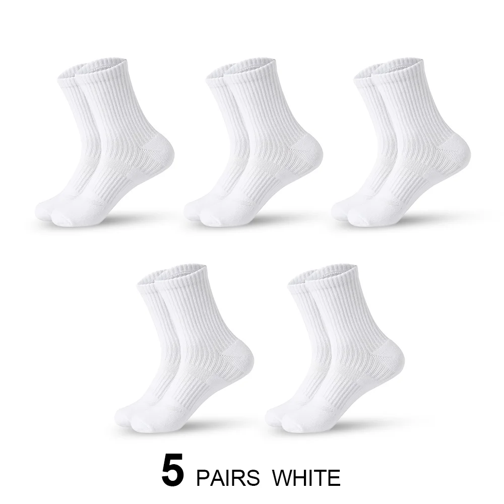 Mens Moisture Wicking Outdoor Hiking Work Cotton Socks Compression Cushion Crew Socks Leisure Men Black Socks 5 Pairs