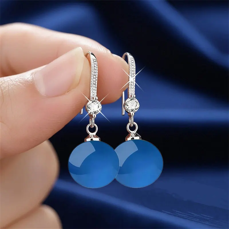 

925 Sterling Silver Drop Earrings Inlaid With 5A Natural Agate, Hotan Jade Women's Earrings Party Wedding Jewelry Accessories