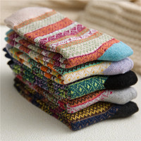 Stripe Happy Socks Cute 5 Pairs Autumn Winter Women's Wool Funny Warm White Japanese Sweets Medium Tube Long Harajuku Kawaii 395