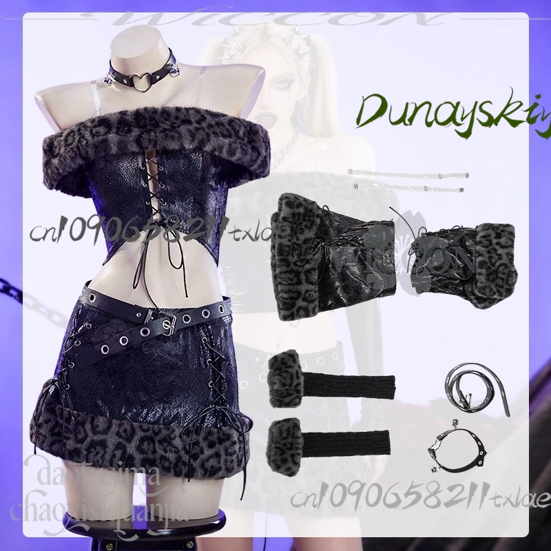 Anime Christmas Halloween Party Original Design Costume Jirai Kei Girls Gyaru ギャル Leopard Print Cropped Top Mini Dress Goth Cos