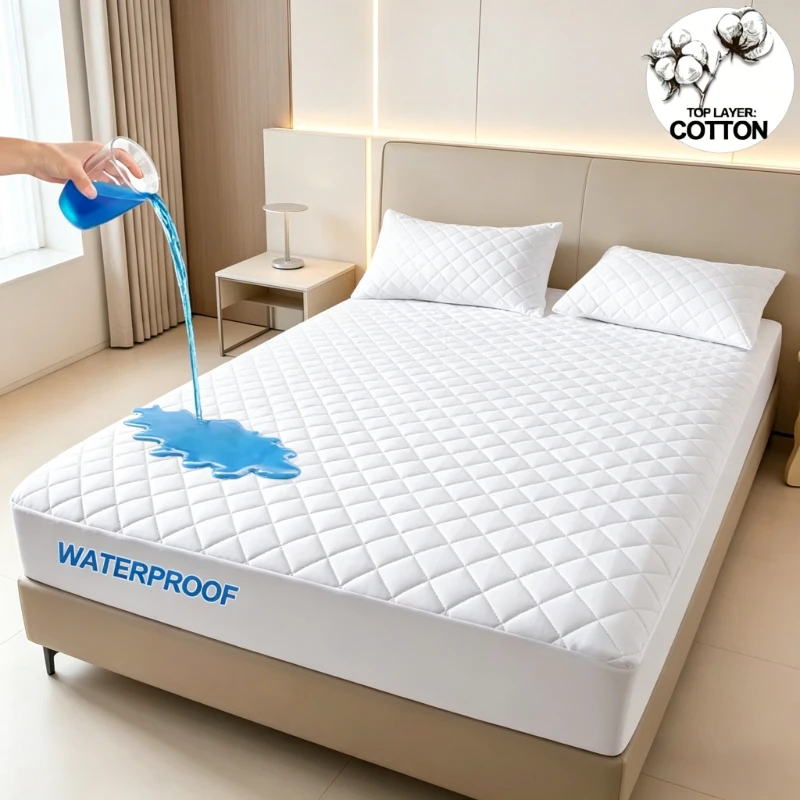 Thick Quilted Waterproof Mattress Protector Cover Home Bed Topper Breathable Soft Mattress Cover for Bedroom Sleep
