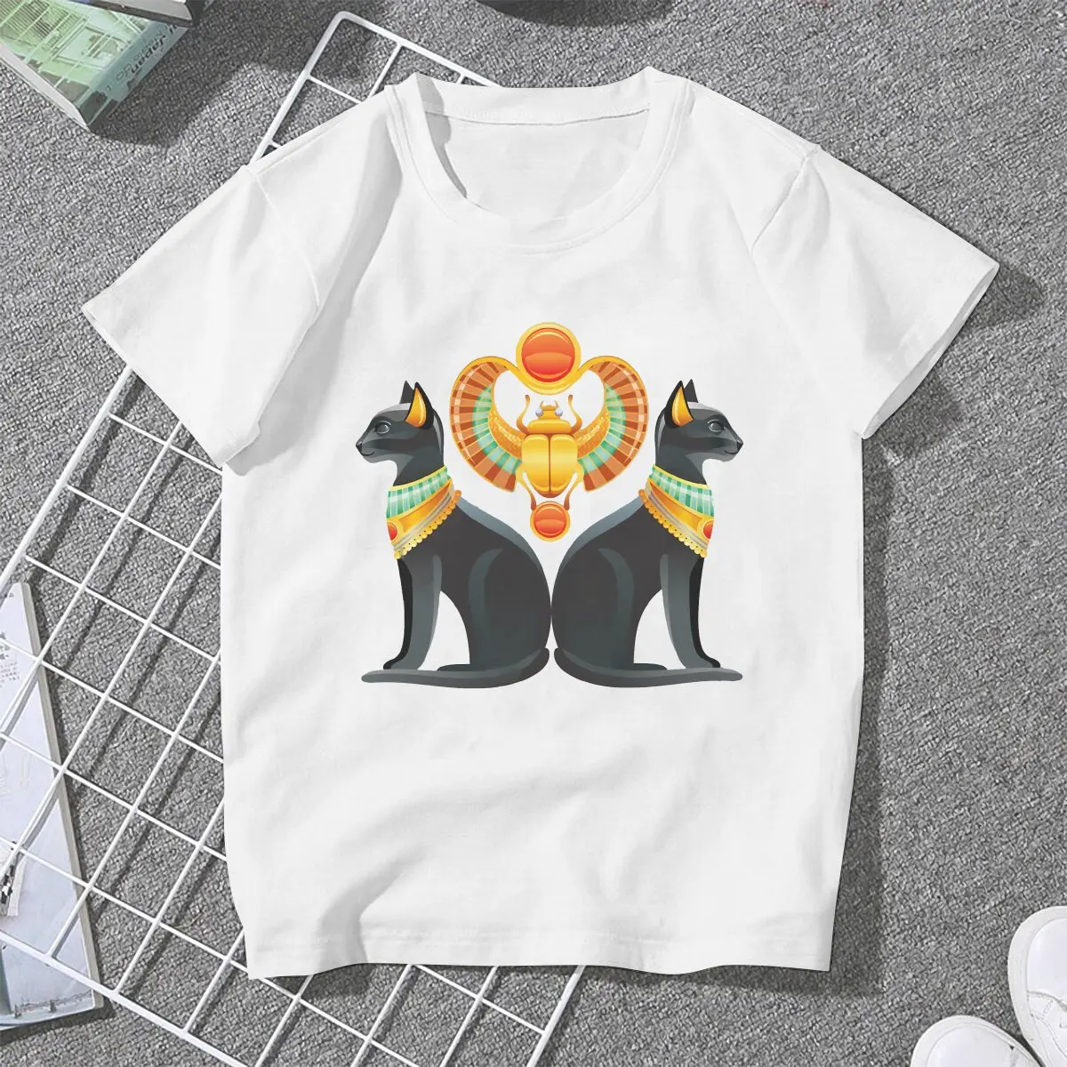 Ancient Egypt Egyptian Cat Essential Tshirt Homme Women's Streetwear Unisex Polyester Blusas T Shirt For Women