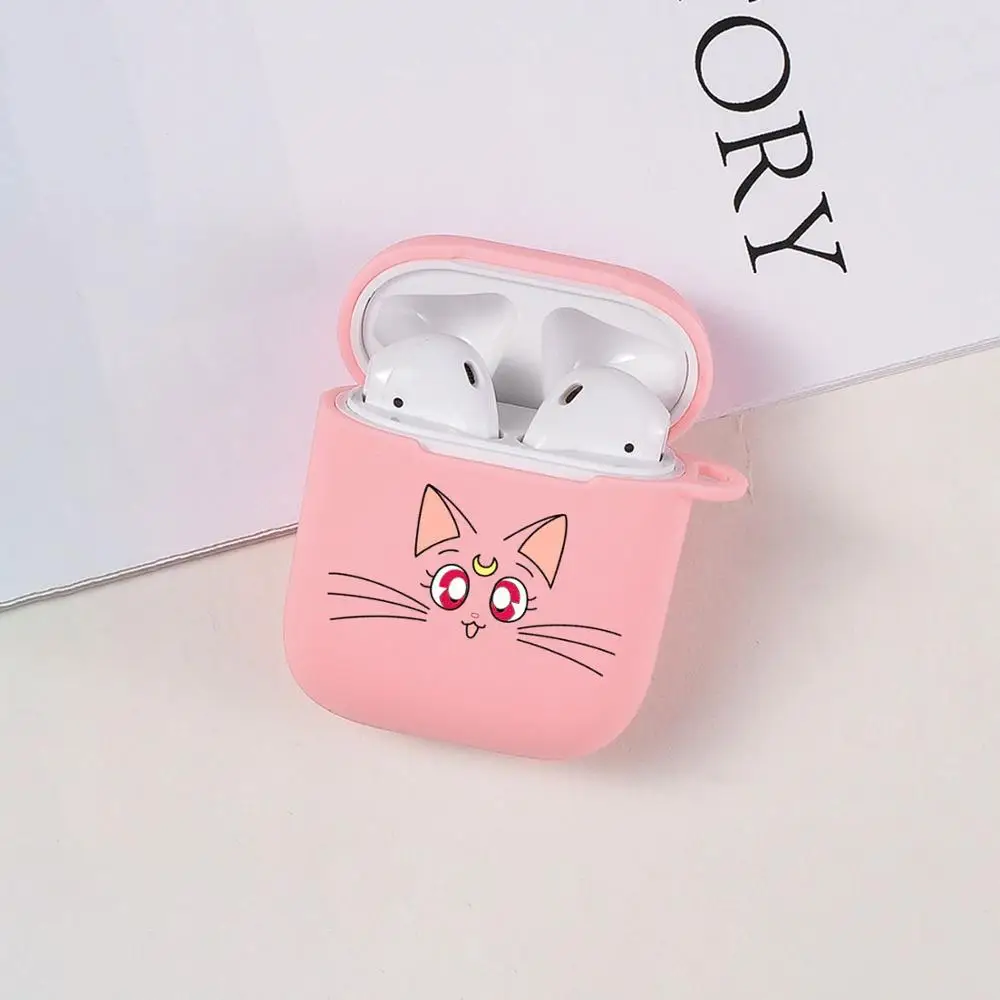 Capa de Silicone Sailor Moon para Airpods, Capa Rosa para Air Pods Pro 2, 3, Fofone de Gato Bonito, Gatos Anime Japão