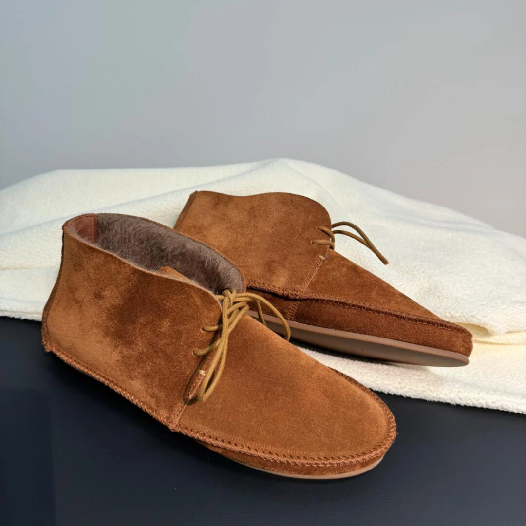 البني الجلد المدبوغ Chukka النساء الأحذية الدانتيل متابعة شيرلينغ اصطف حذاء من الجلد الدافئة أحذية كاجوال لخريف شتاء ارتداء اليومي والخارجية #5