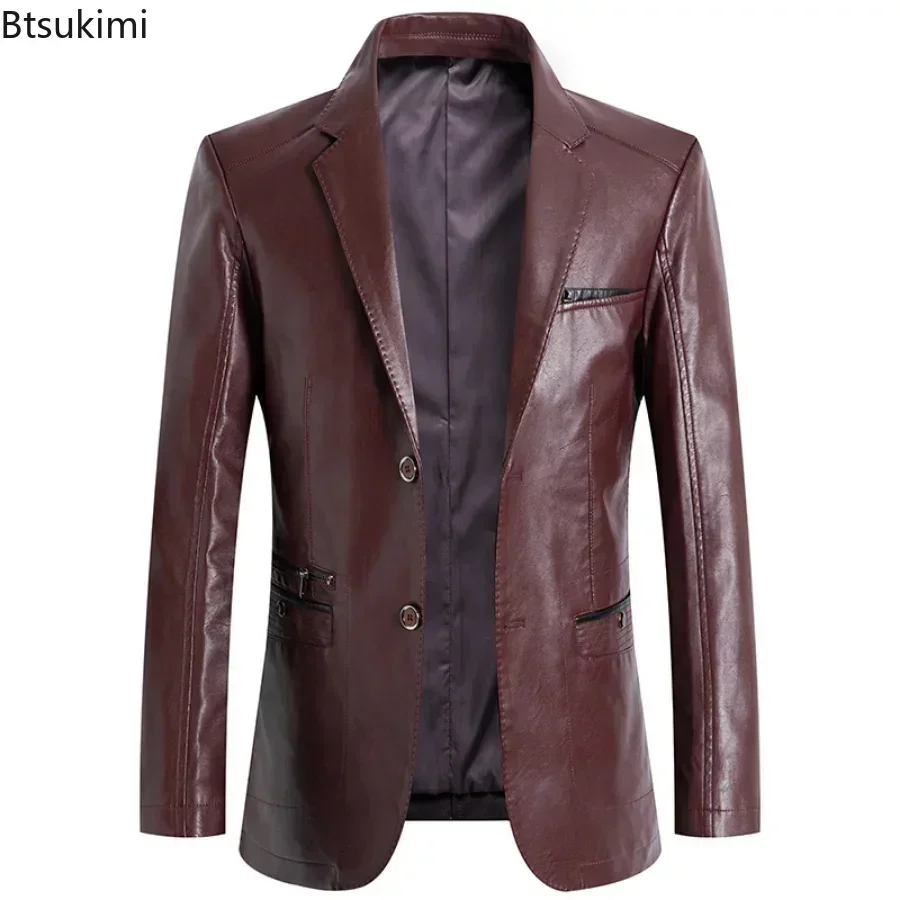 New 2025 Men's Brand Leather Jacket Spring Autumn Solid Color Slim Fit Blazer Jackets Man Causal Waterproof Coat Oversized M-7XL - Image 2