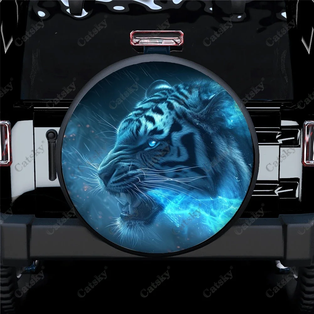 Blue Tiger Art Polyester Universal Spare Wheel Tire Cover Custom Tire-Covers for Trailer RV SUV Truck Camper