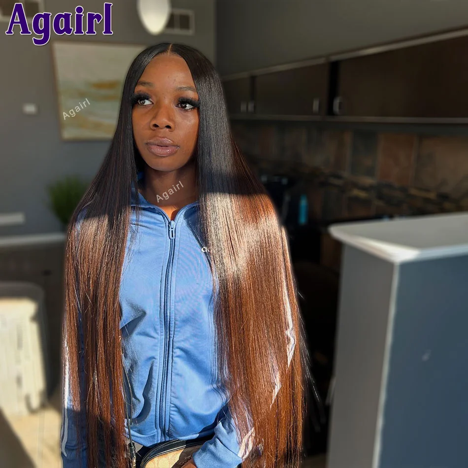 

Ombre Brown 32Inch 200 Density 13X6 13X4 Lace Frontal Wig Human Hair PrePlucked Brazilian Bone Straight Lace Front Wig for Women