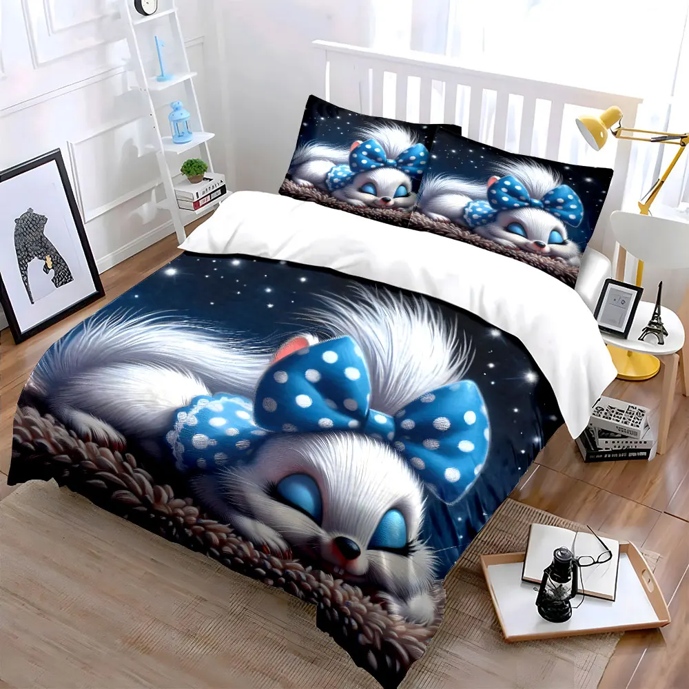 Adorable bunny sleeping peacefully at night Print Bedding Set 1 Duvet Cover 2 Pillowcases for Adult and Children Luxury Gift