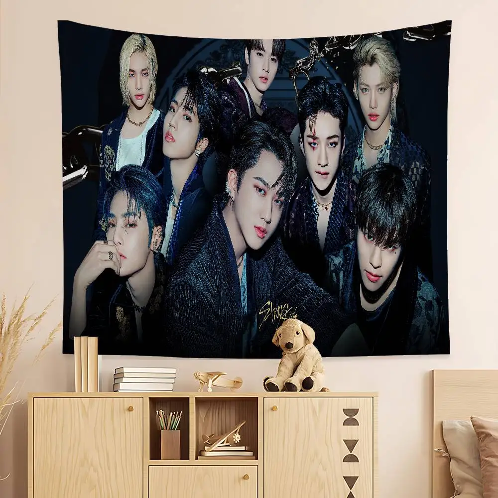 S-StrayS COOL K-Kids Kpop Anime Tapestry Hippie Flower Wall Carpets Dorm Decor Cheap Hippie Wall Hanging