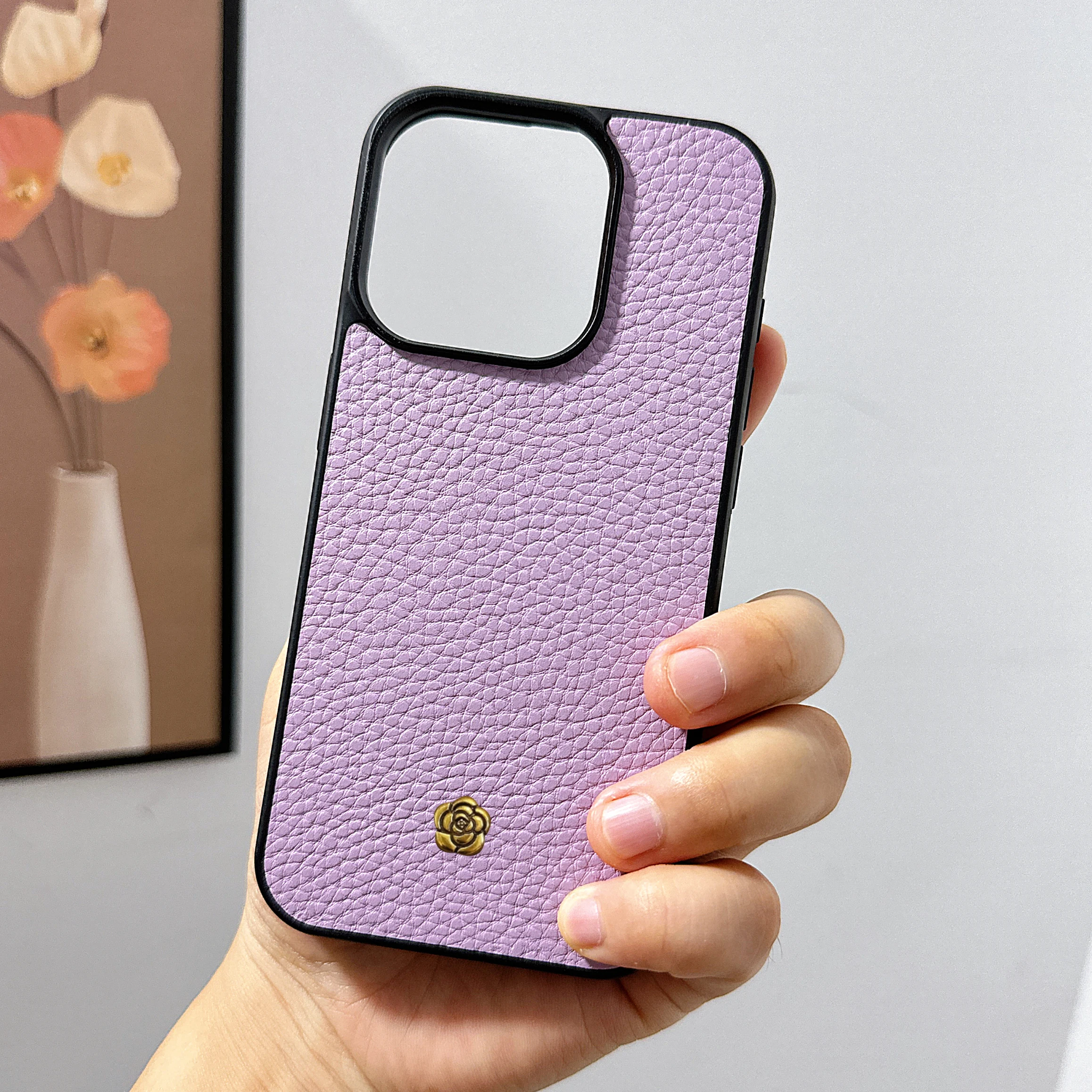 

Luxury golden camellia Litchi grain leather Case for iPhone 15 14 Phone Cover 13 12 11 Pro MAX Hard Cover Shockproof Back Funda