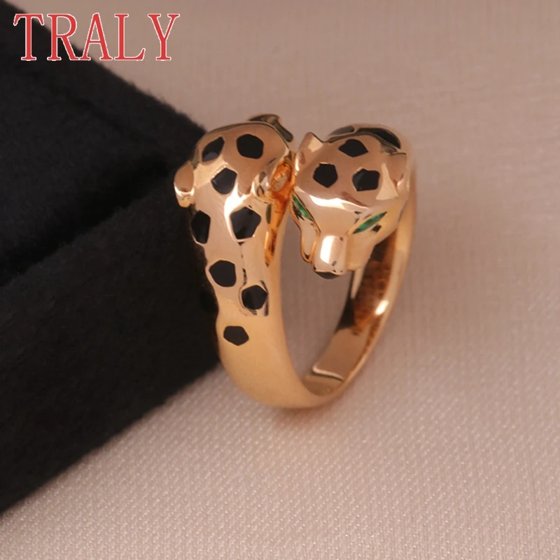 925 Sterling Silver Double Leopard Head Wome's Rings Rose Gold Smooth Faceted Spotted Design Wedding Bands Jewelry Party Gifts