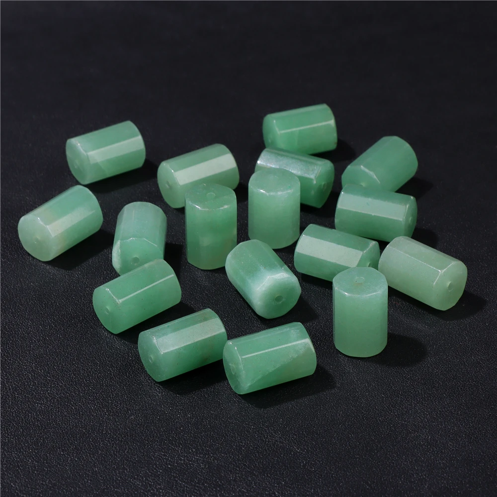 Natural Green Aventurine Jades Bead 12x18MM Tube Chalcedony Faceted Loose Spacer Stone Bead Charm For Jewelry Making Wholesale