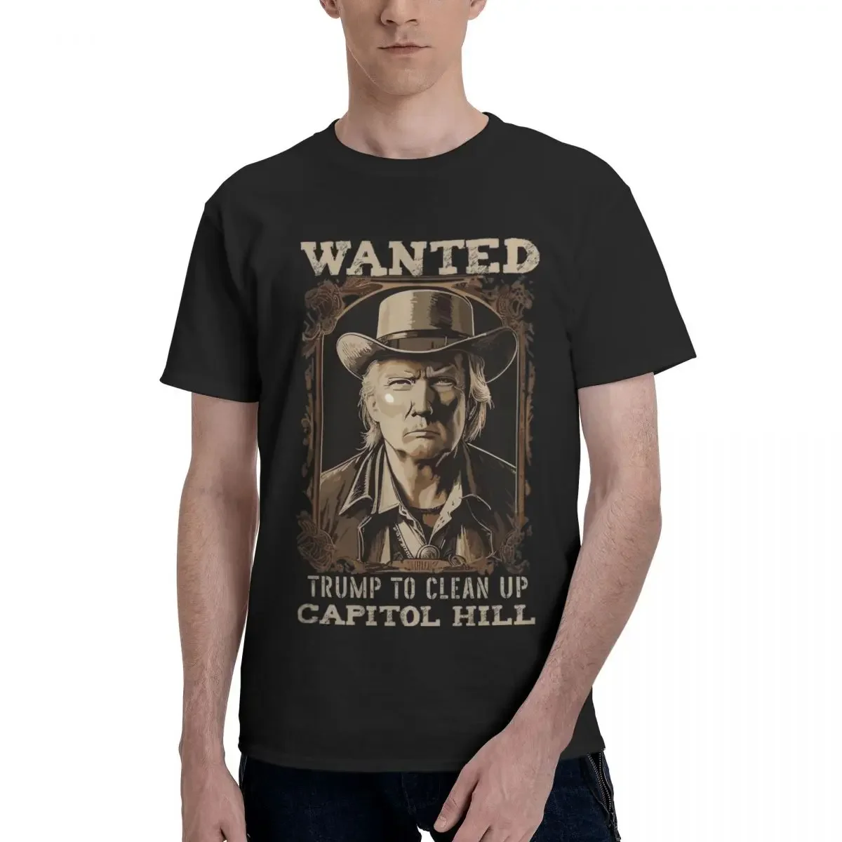 Donald Trump Wild West Vintage Mugshot Men's T Shirts Creative Tees Short Sleeve Crew Neck T-Shirts Pure Cotton Summer Clothing