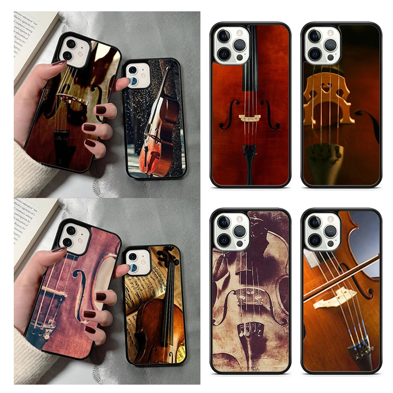 Wood Cello Violin Phone Case For iPhone 14 15 16 13 12 Mini Max Cover For Apple 14 15 16 11 Pro Max 8 7 Plus SE2020 Coque