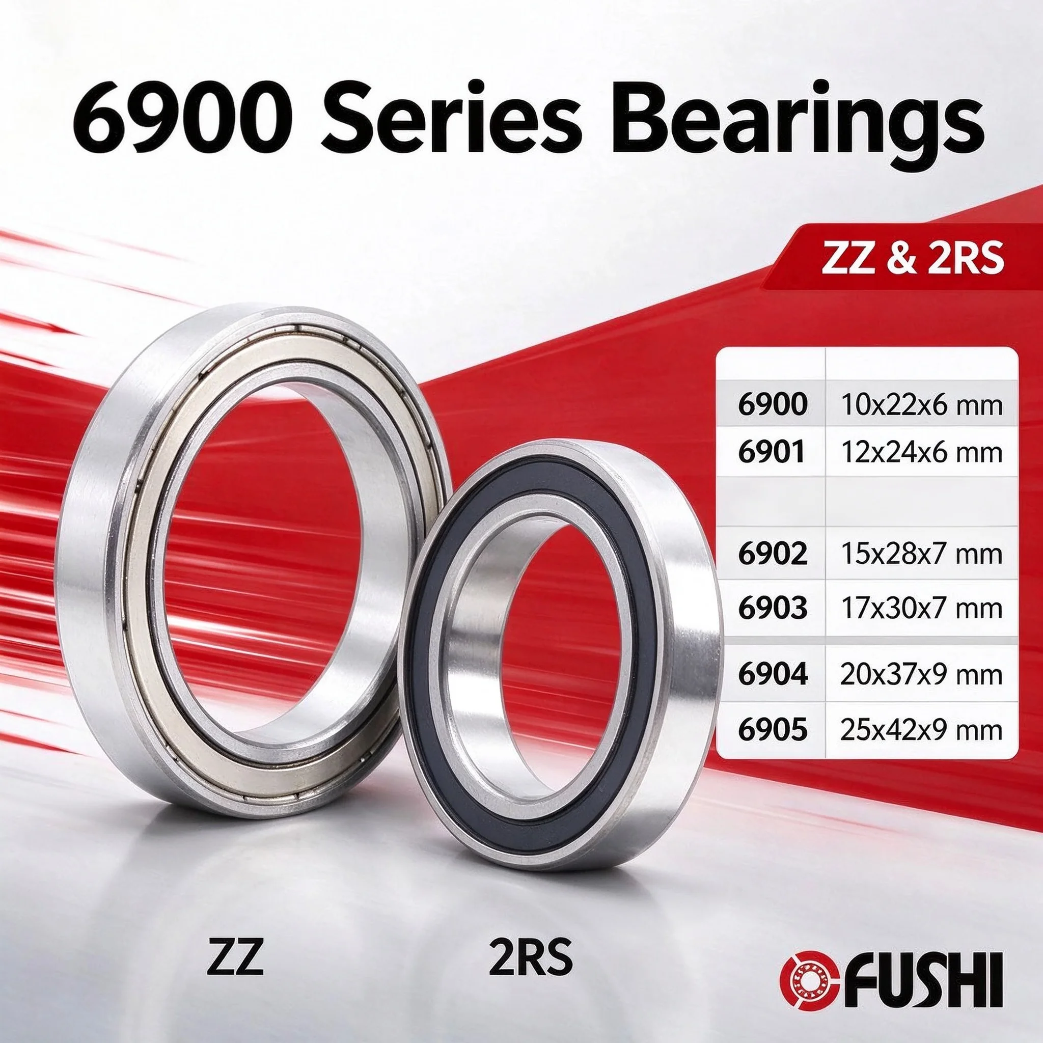 10PCS 6900 6901 6902 6903 6904 6905 ZZ RS Deep Groove Ball Bearings 10x22x6 12x24x6 15x28x7 17x30x7 20x37x9  25x42x9 mm ABEC-1